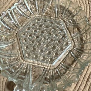 Vintage Anchor Hocking beautiful hexagonal  pattern crystal glass dish